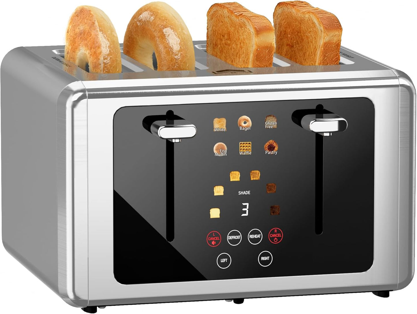 Tostadora 4 rebanadas digital con pantalla táctil ranuras anchas