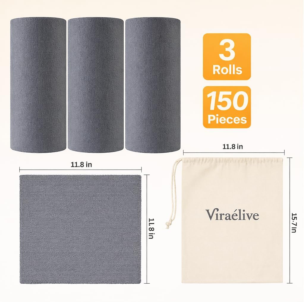 Set 150 paños microfibra grises sin pelusas antiarañazos cocina