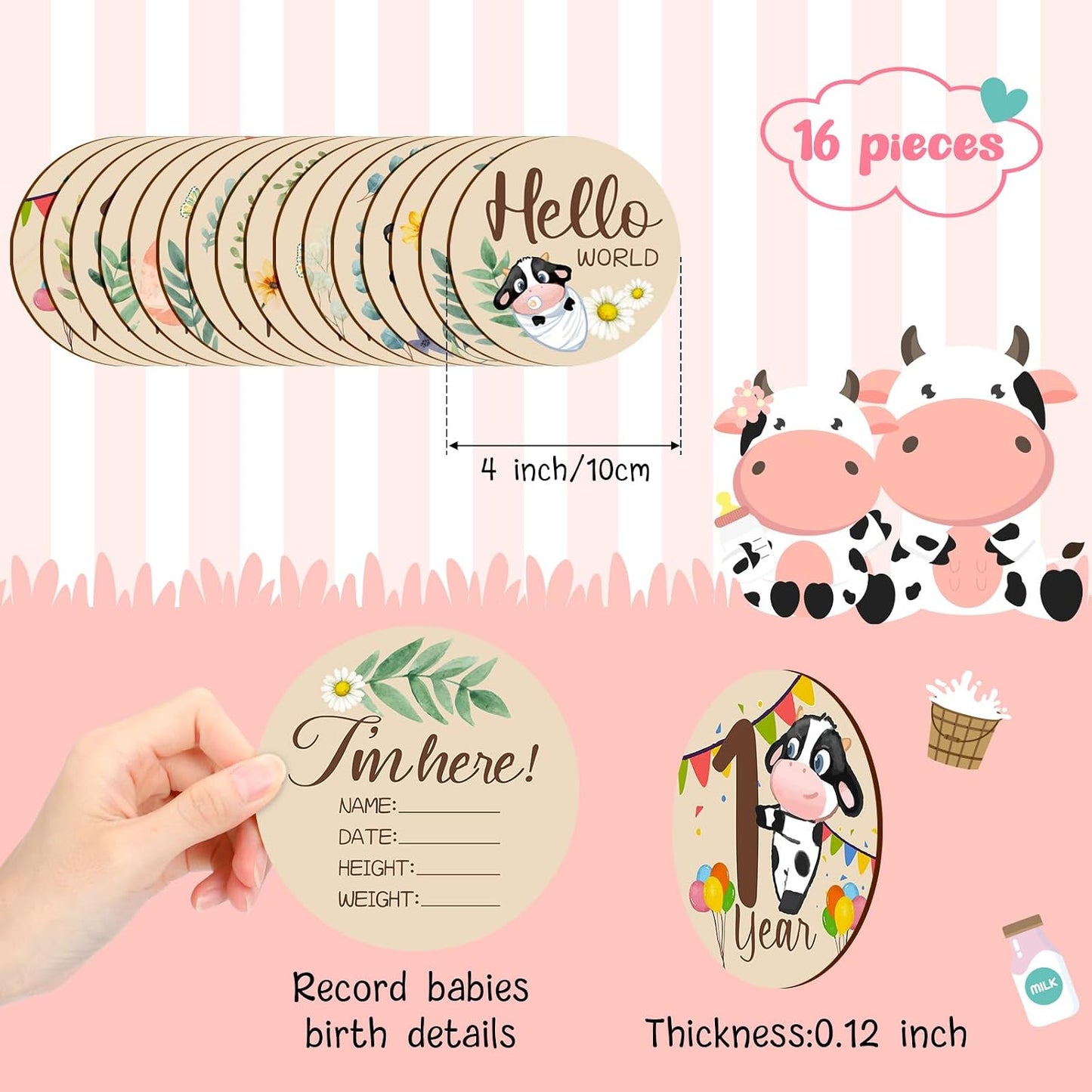16 Tarjetas Madera Meses para Bebé Baby Shower