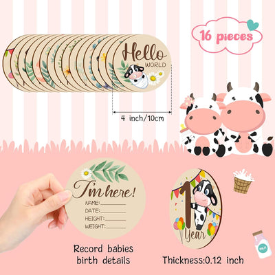 16 Tarjetas Madera Meses para Bebé Baby Shower