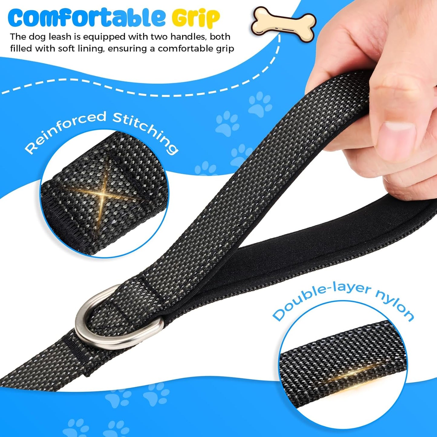 Correa perro duradera con clip metal reflectante 4-8ft