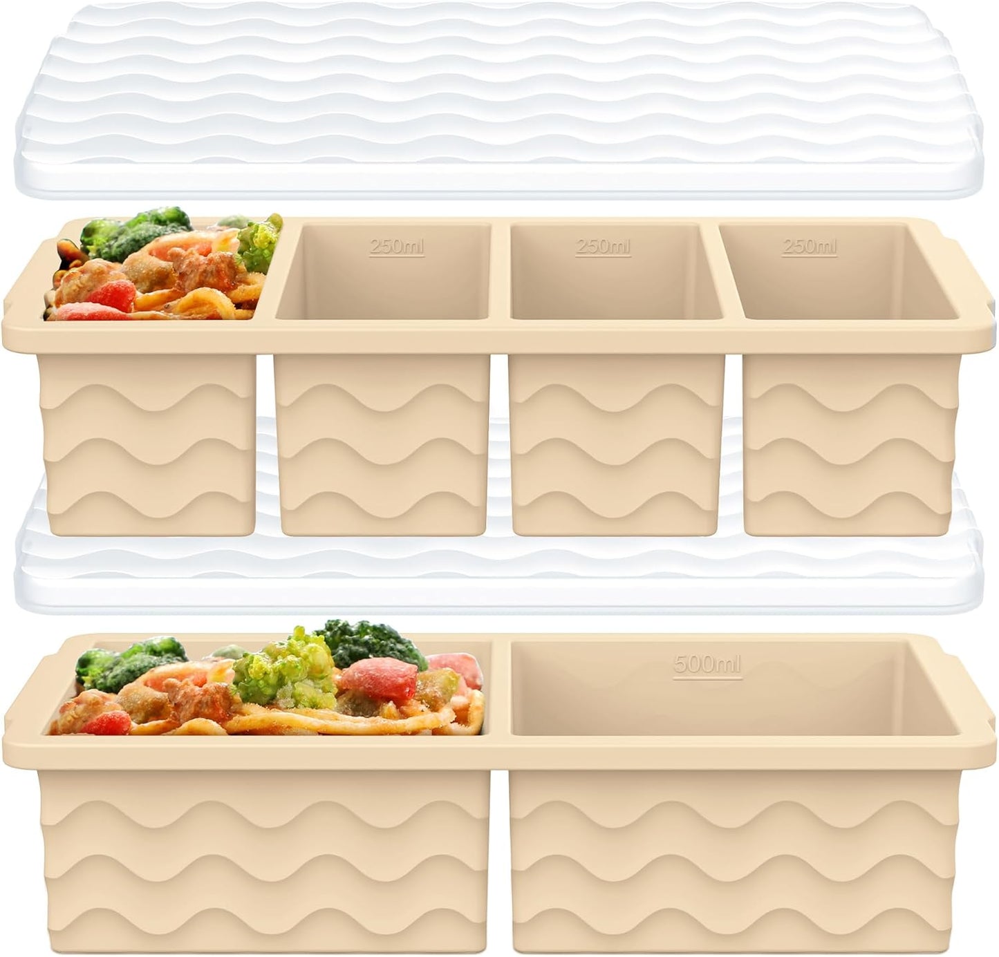 Moldes de silicona para congelador con tapa, bandejas grandes para cubos de hielo de 1 y 2 tazas