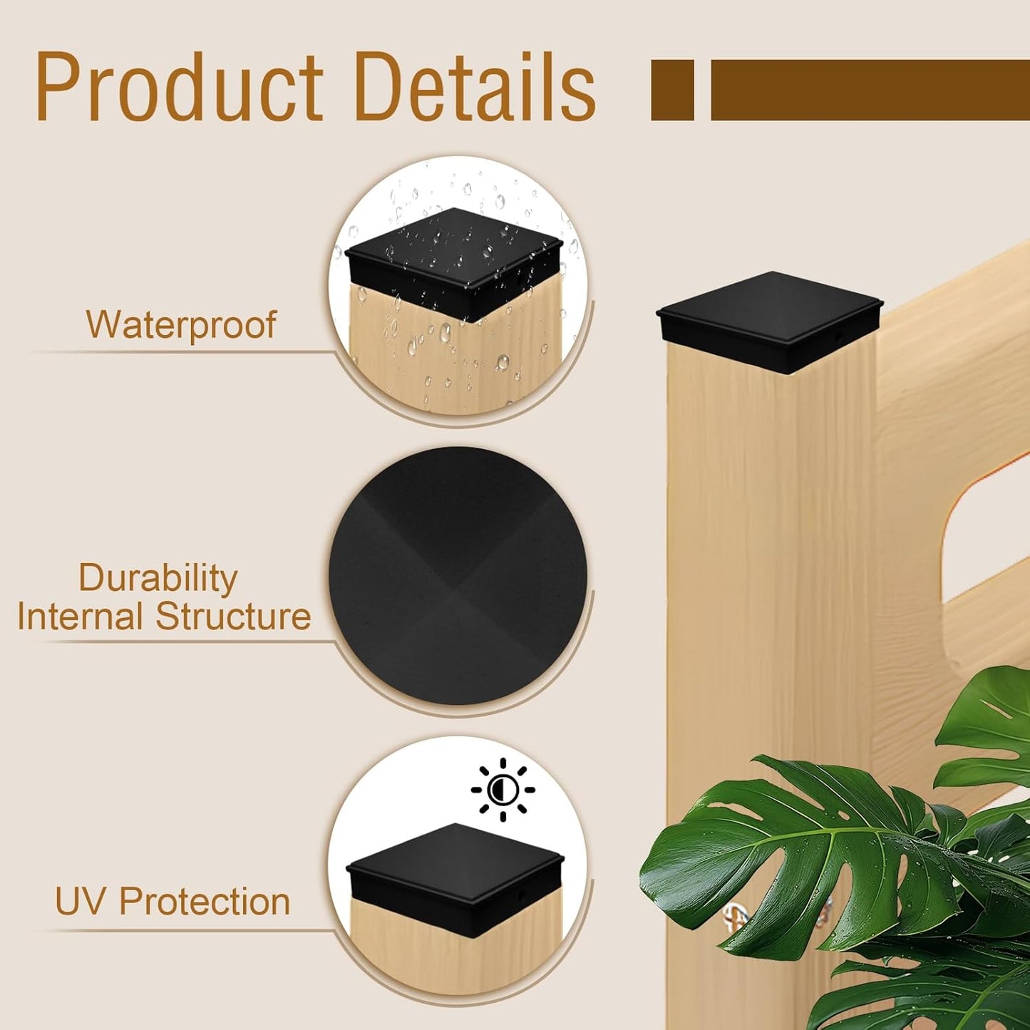 Tapones poste 4x4 pulg aluminio negro piramide para valla