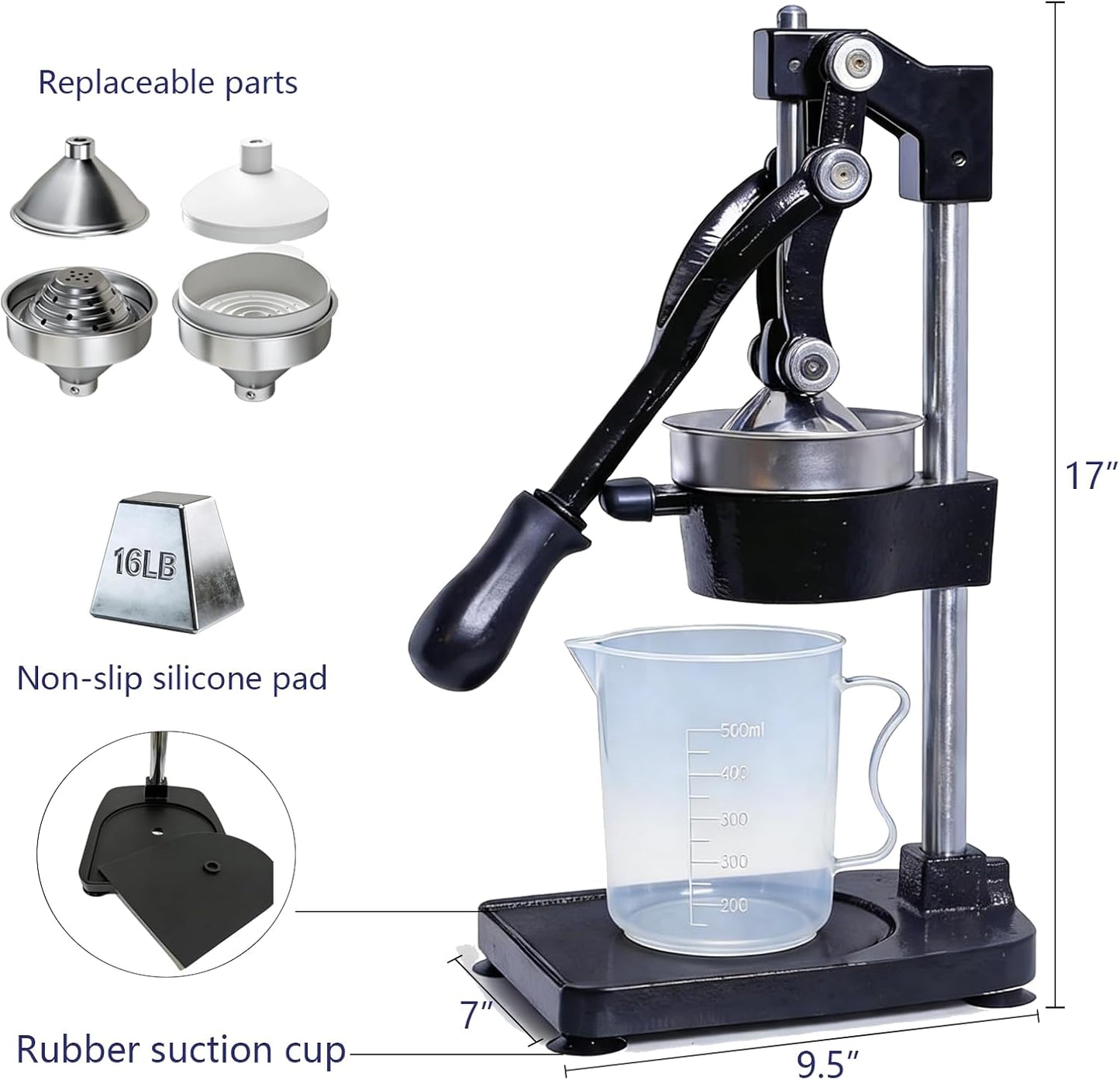 Exprimidor manual hierro fundido encimera accesorios reemplazables