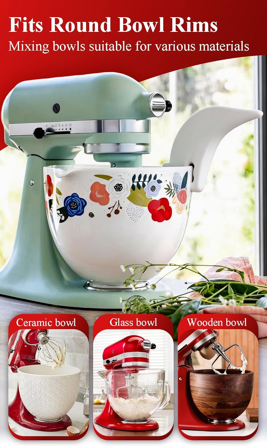 2 Embudos Silicona Blanco Rojo para Batidora 3.5-7qt