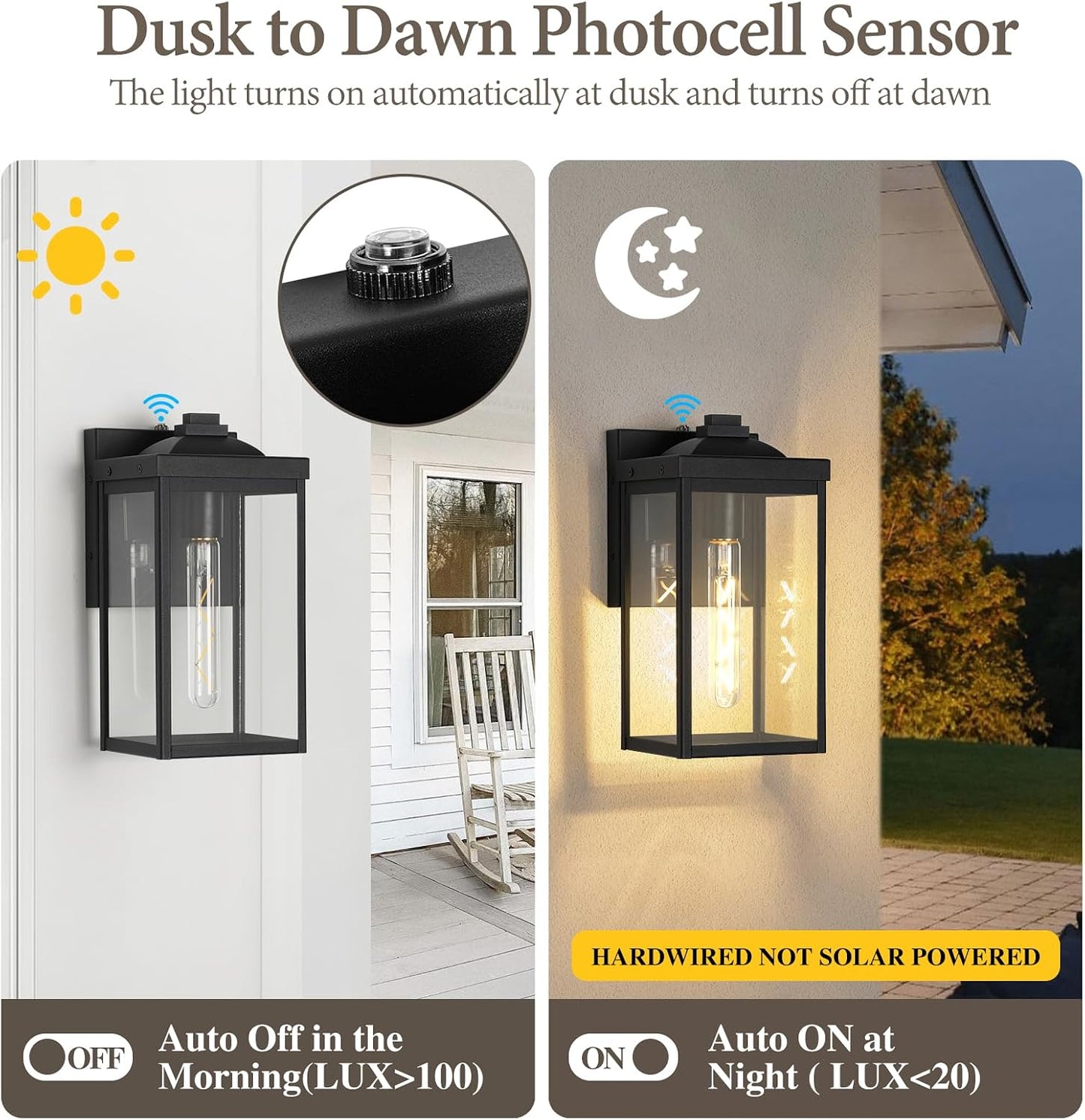 Lámpara pared exterior sensor luz porche negro vidrio