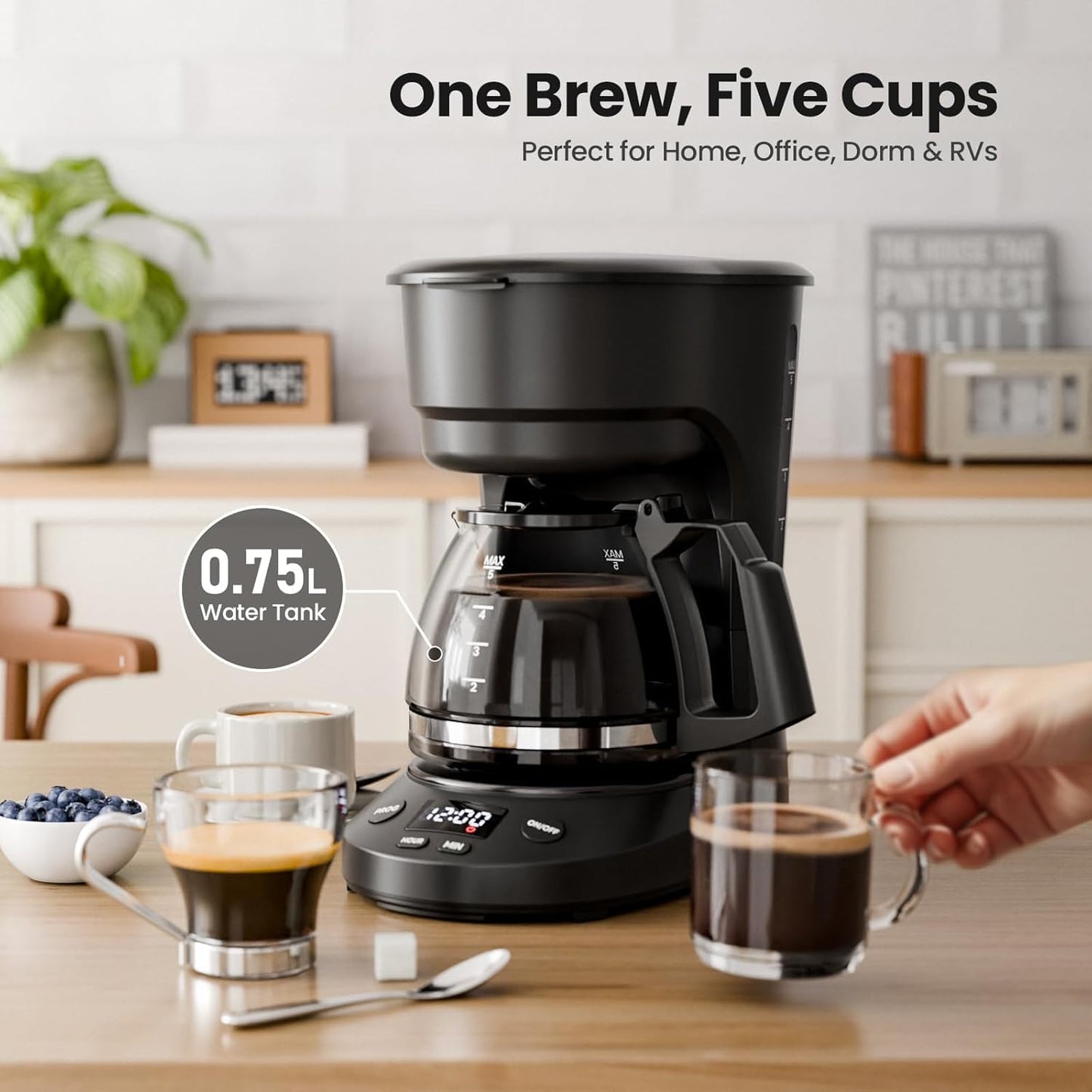 Cafetera compacta Kismile con pantalla LED y sistema antigoteo