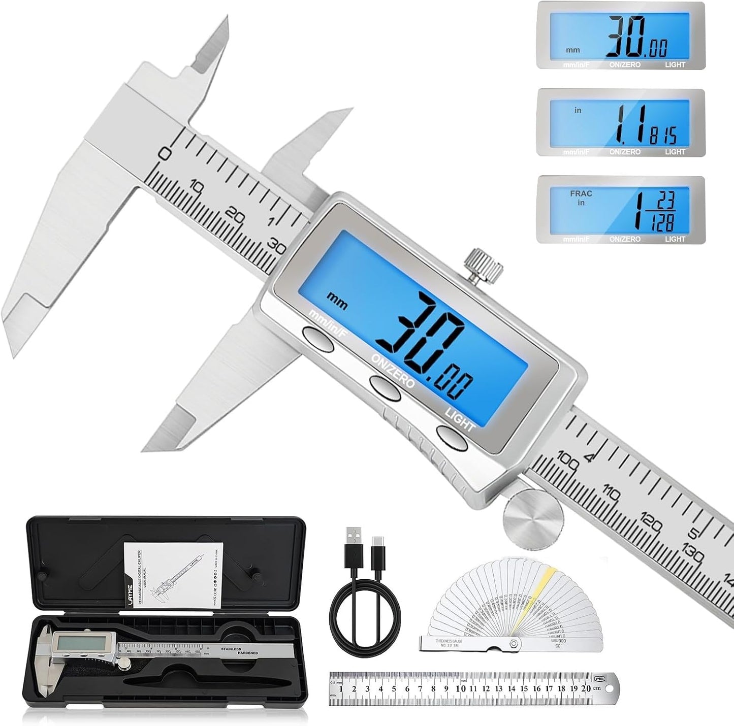 Calibrador digital 6pulg acero inox pantalla LCD