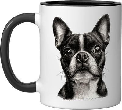 Taza cerámica de arte retrato perro Boston Terrier en negro y blanco