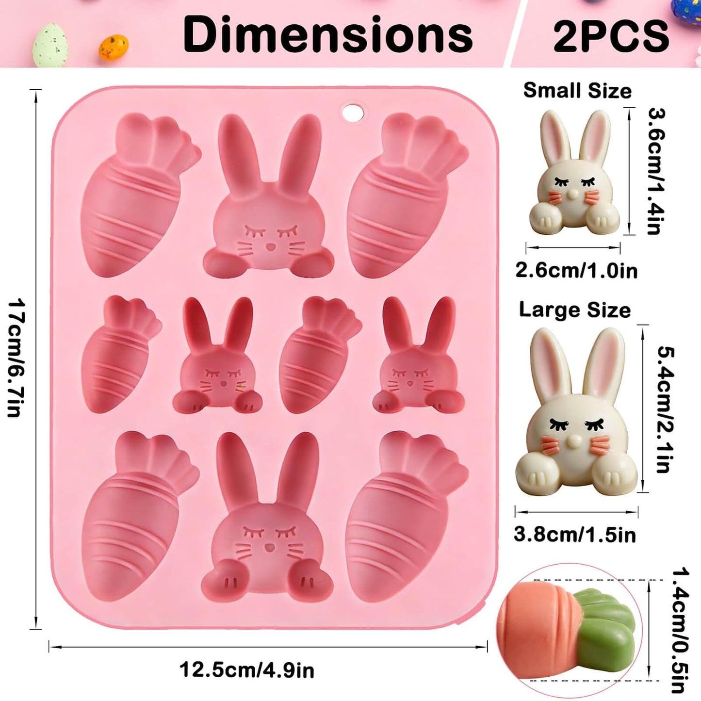 2 Moldes Silicona Pascua 20 Cavidades Conejo Zanahoria