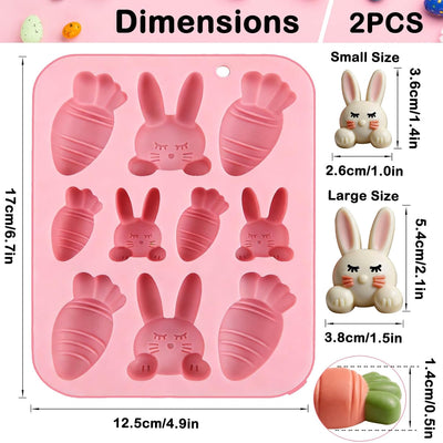 2 Moldes Silicona Pascua 20 Cavidades Conejo Zanahoria