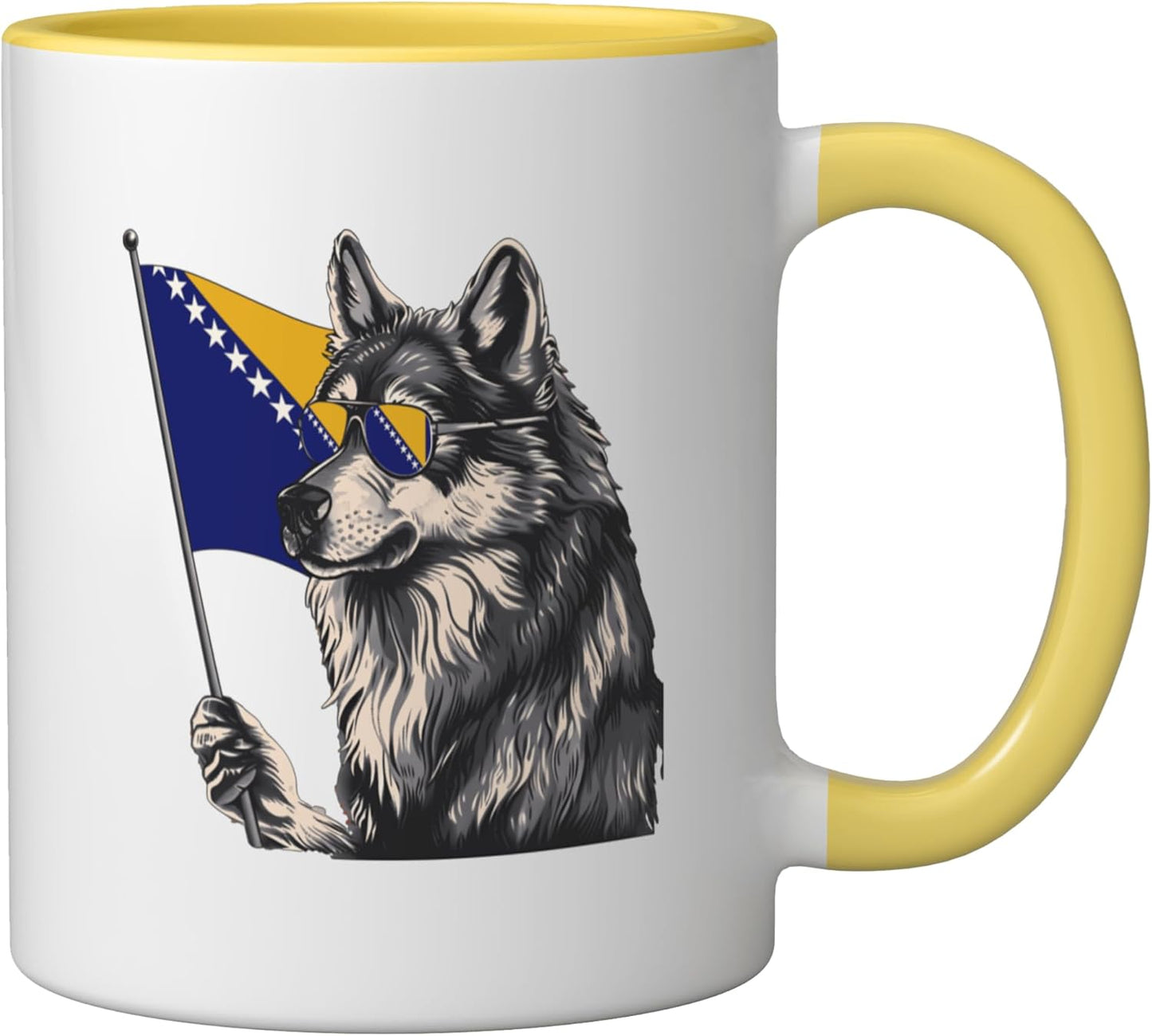 Taza Cerámica Bandera Bosnia Y Herzegovina Amarillo Blanco