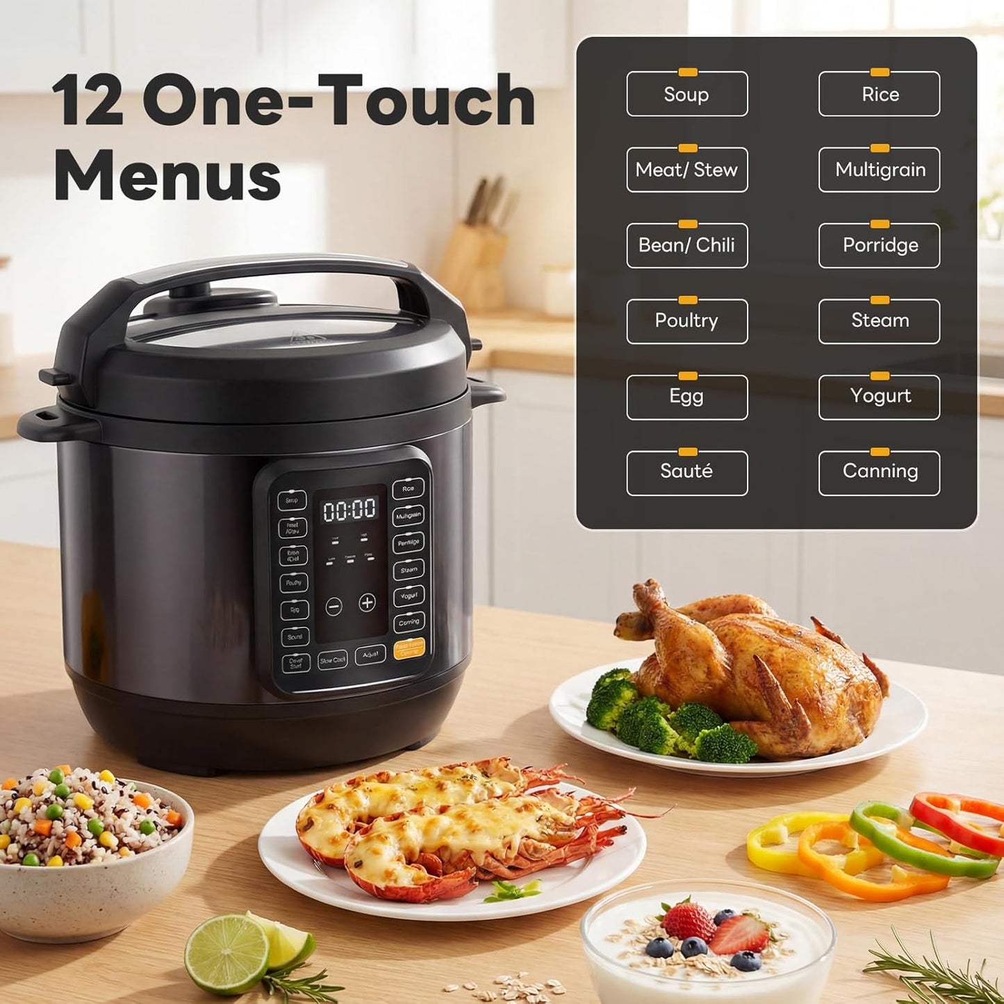 Olla presión eléctrica 16en1 6qt con vaporizador arroz y sopa