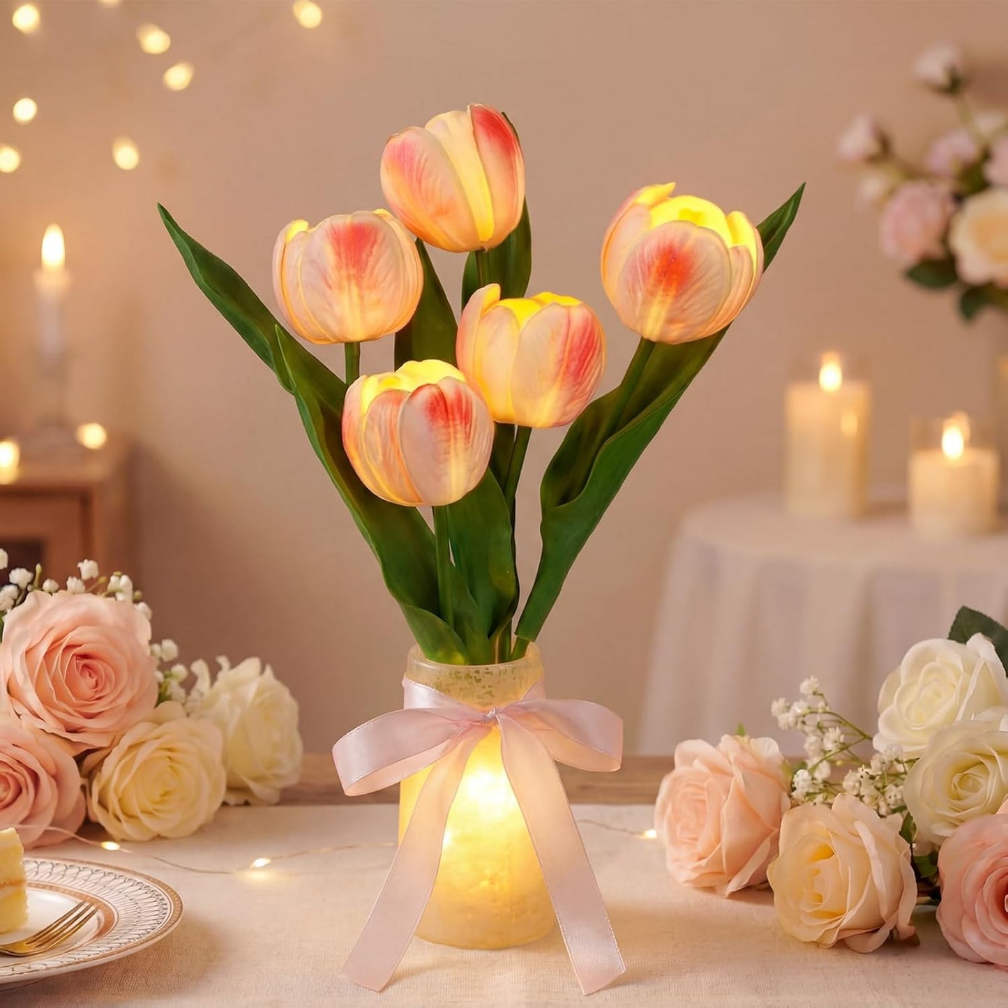 Lámpara tulipán USB recargable 8 modos mesita noche
