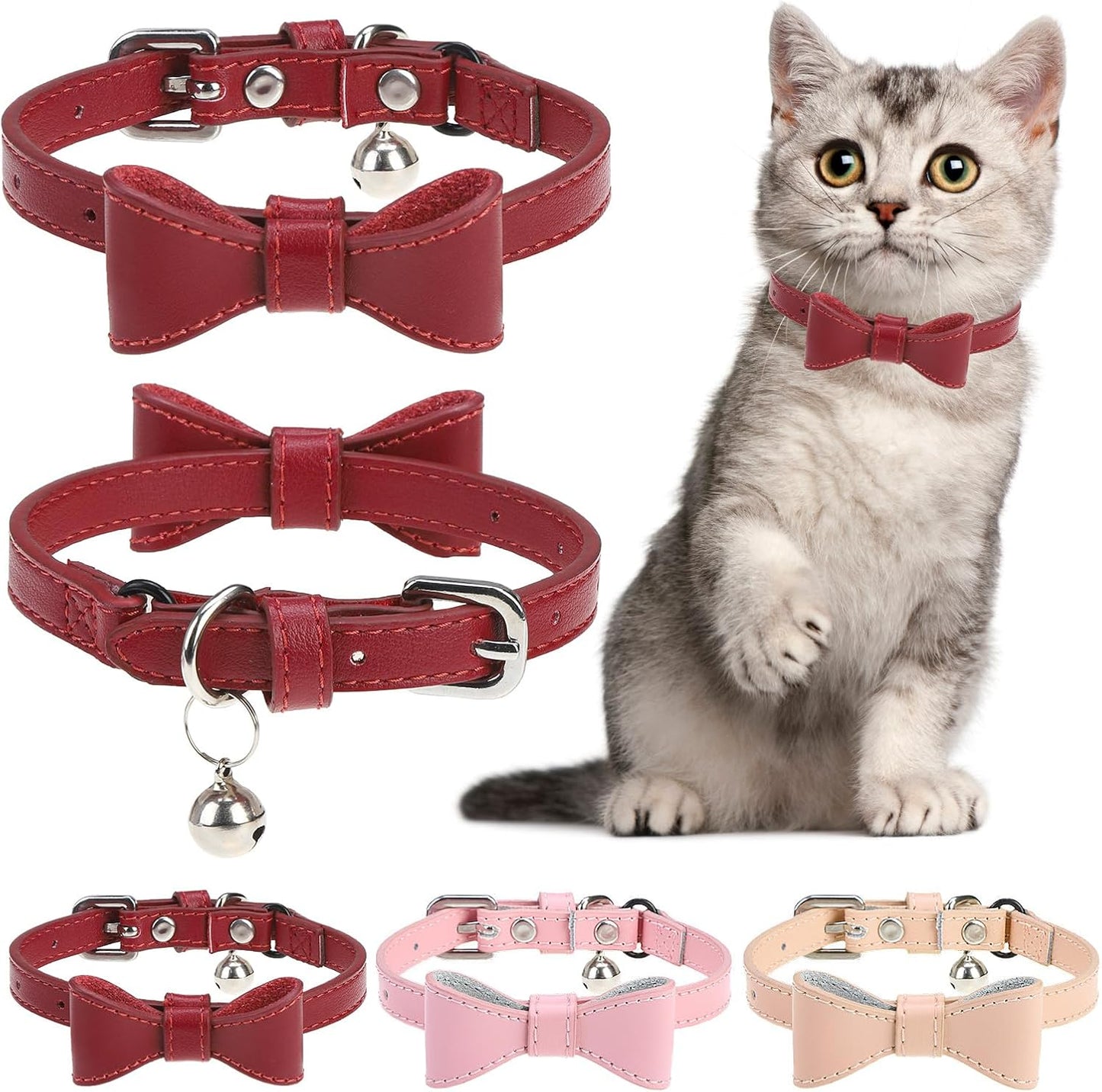 Collar cuero gato con campana hebilla seguridad ajustable