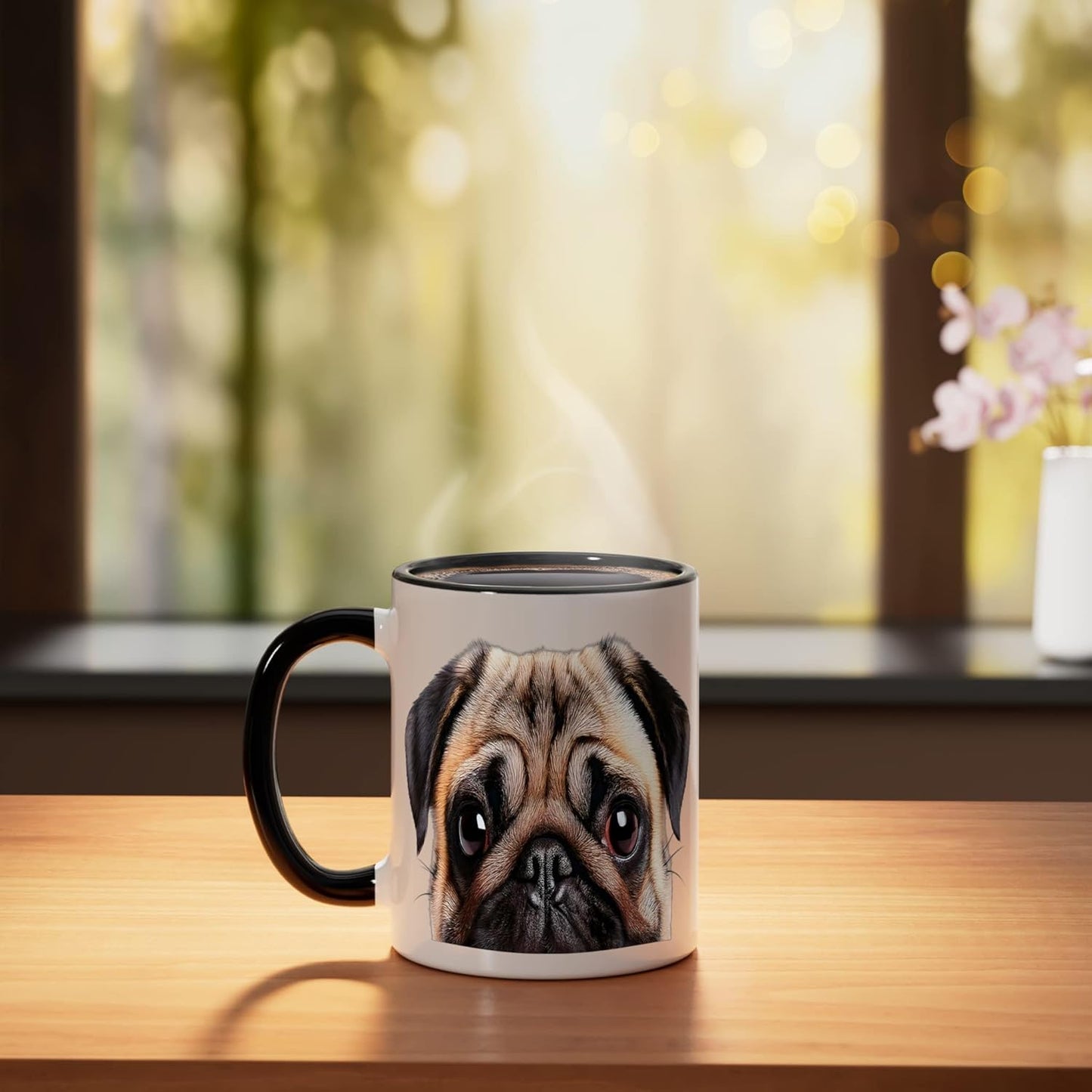 Taza cerámica para mascotas con pug negro y blanco