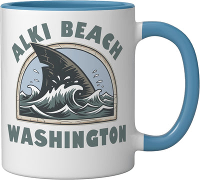 Taza cerámica Alki Beach Washington Shark Fin azul/blanco
