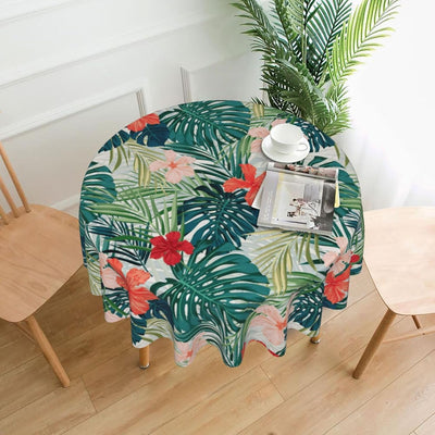 Mantel tropical redondo de 60 pulgadas con hoja de palma hawaiana verde