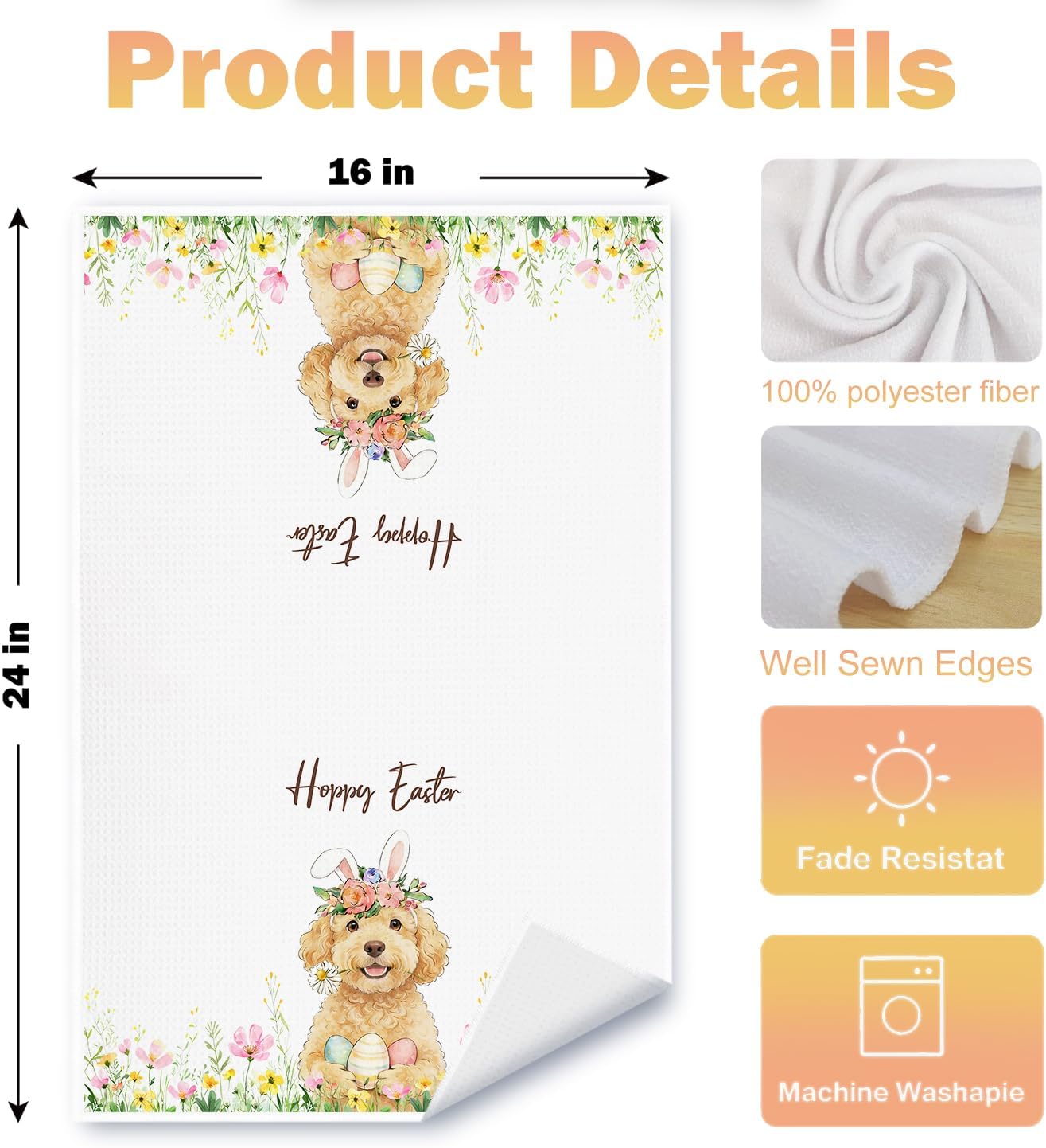 Toallas de cocina Goldendoodle con huevo de Pascua primavera