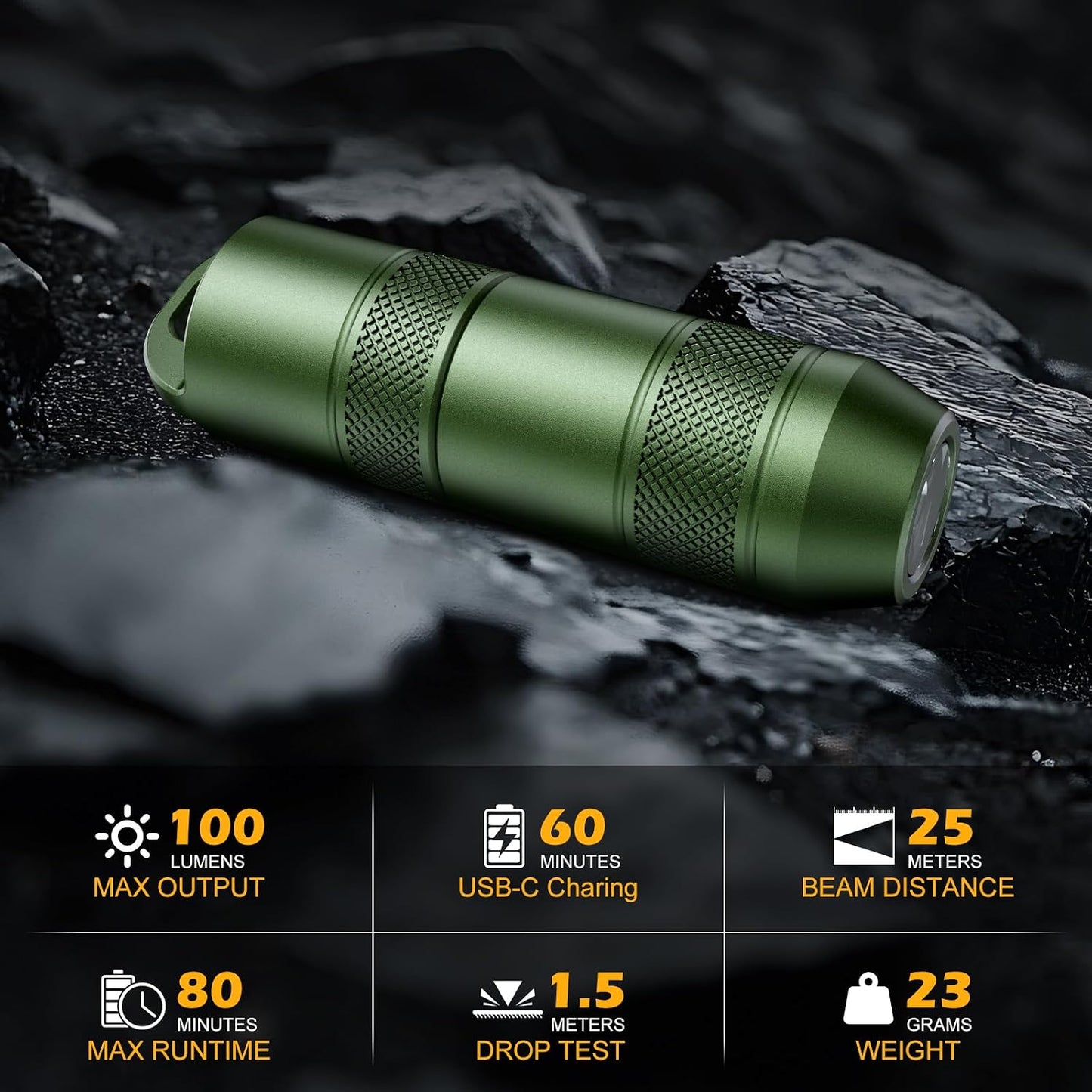 Linterna recargable USB-C magnética 100lúmenes EDC verde
