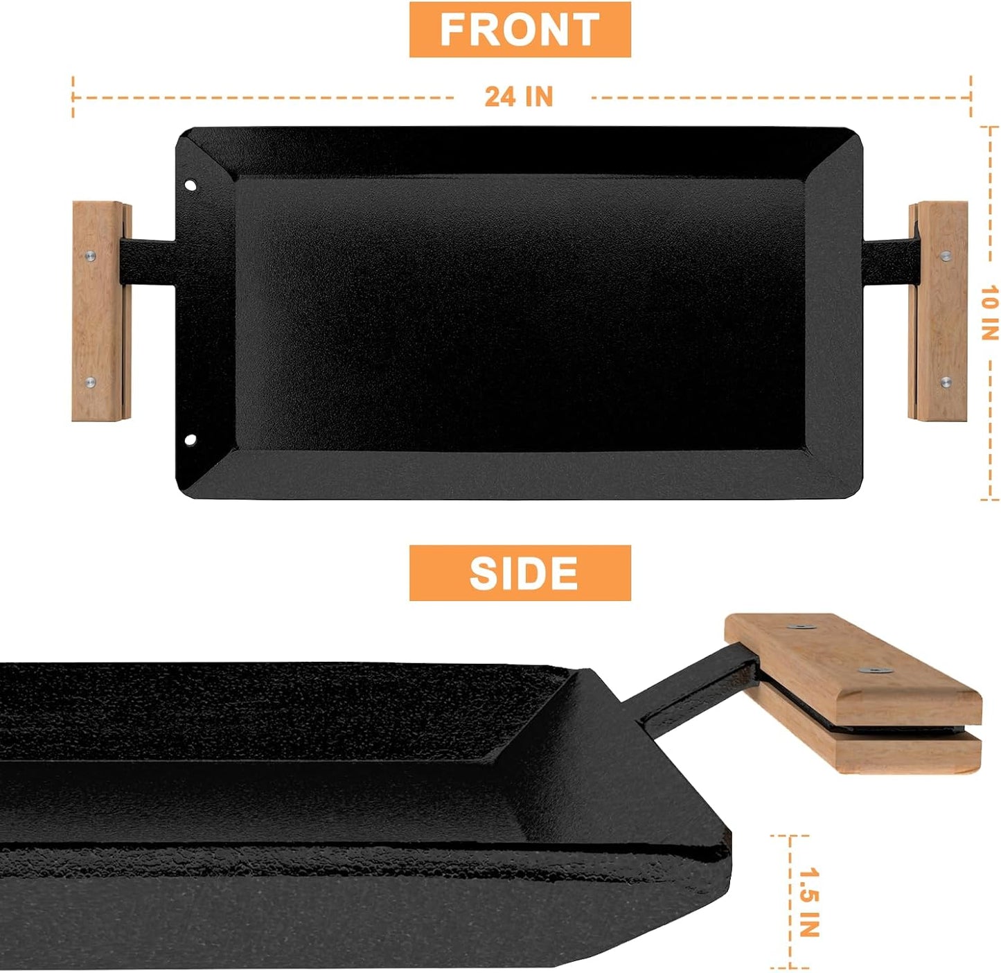 Plancha acero carbono 24pulg doble quemador mango madera
