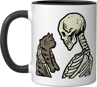 Taza Cerámica Halloween Esqueleto Gato Negro/Blanco