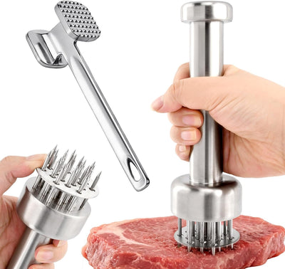 2 piezas herramientas acero inoxidable para ablandar carne martillo y ablandador