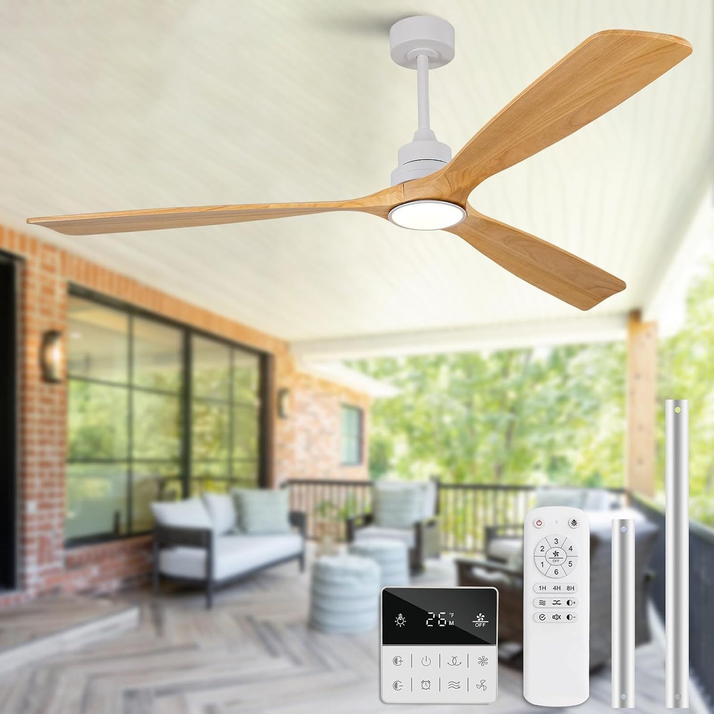 Ventilador techo 72pulg madera 3 aspas luz control remoto