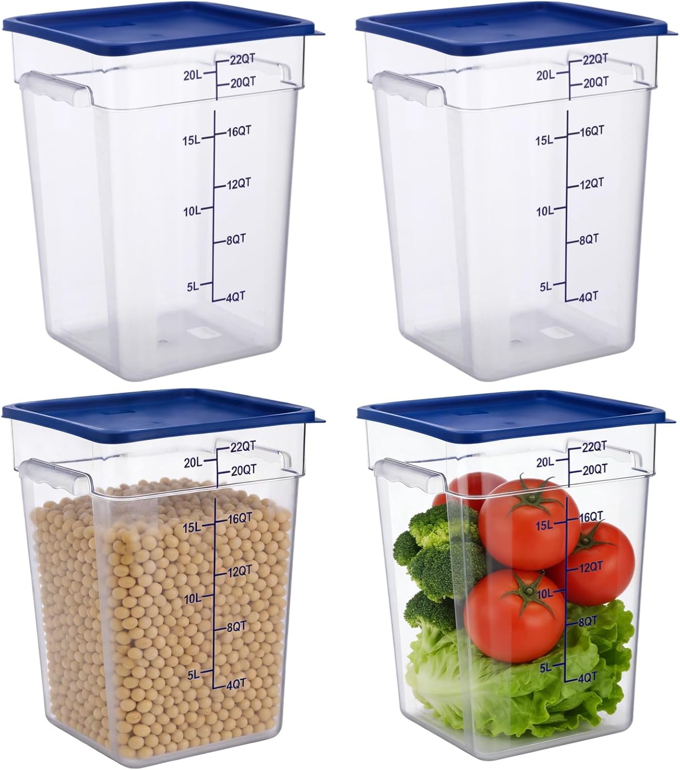 Set 4 Contenedores Almacenamiento 22qt Plástico con Escala