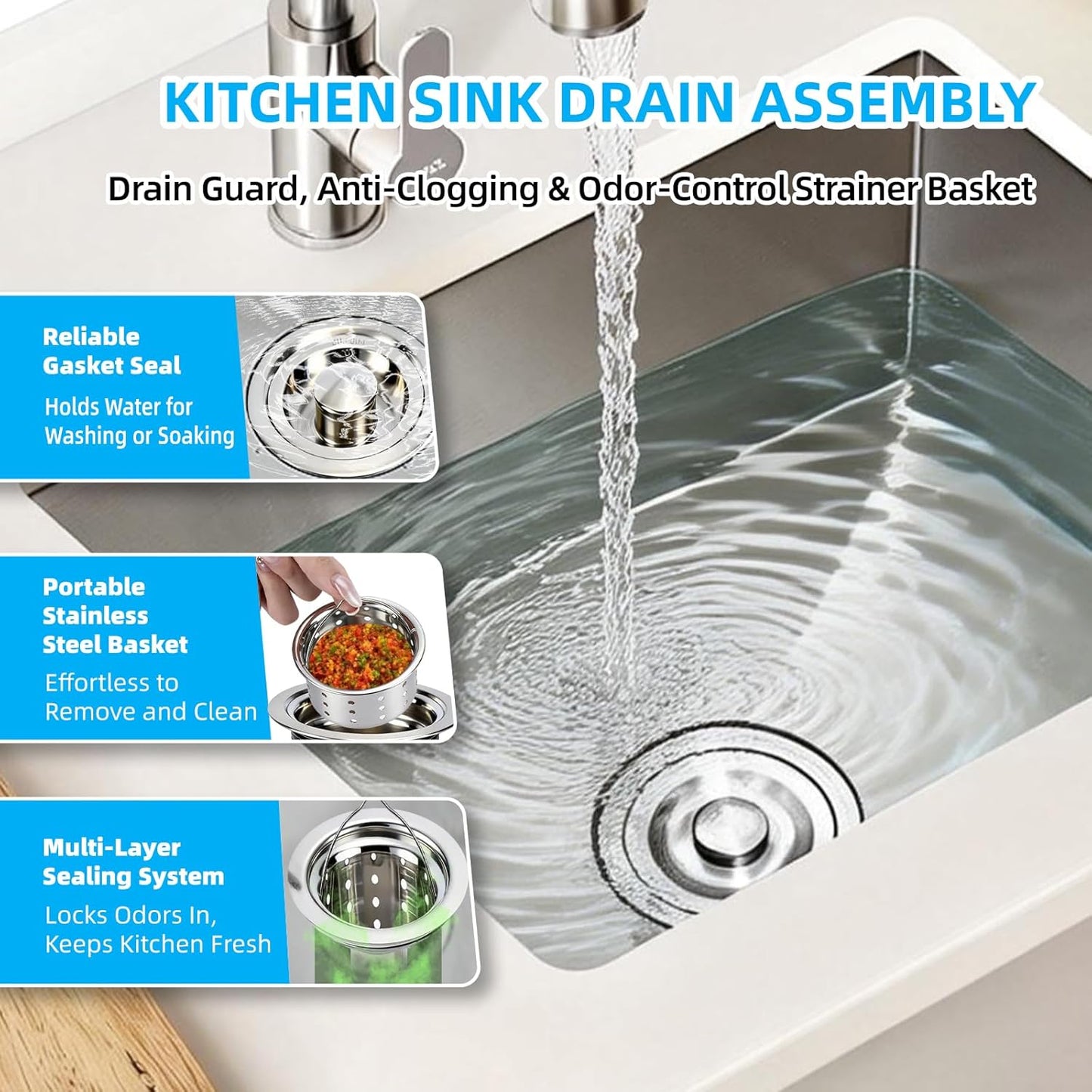 Conjunto drenaje fregadero acero inox con tapón 3.5pulg