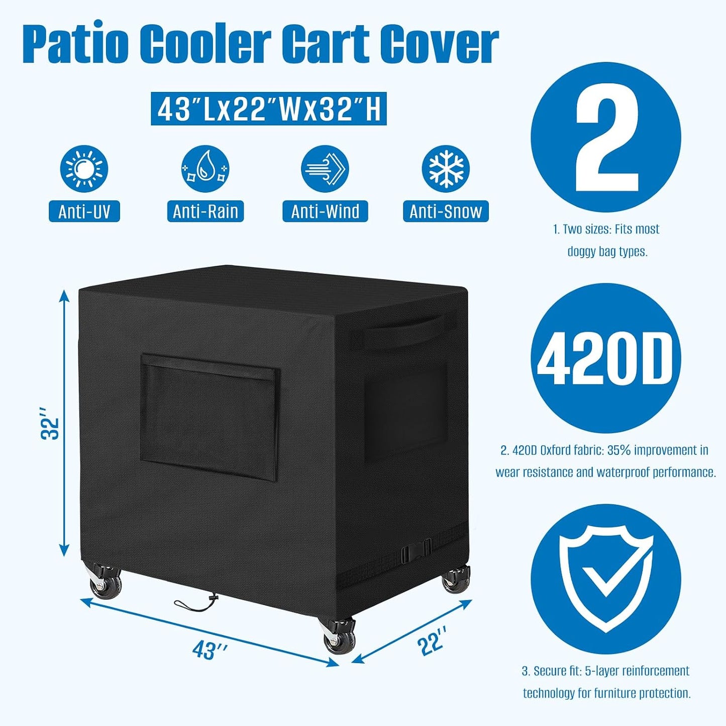 Funda refrigerador patio 100qt impermeable carrito bar 43pulg
