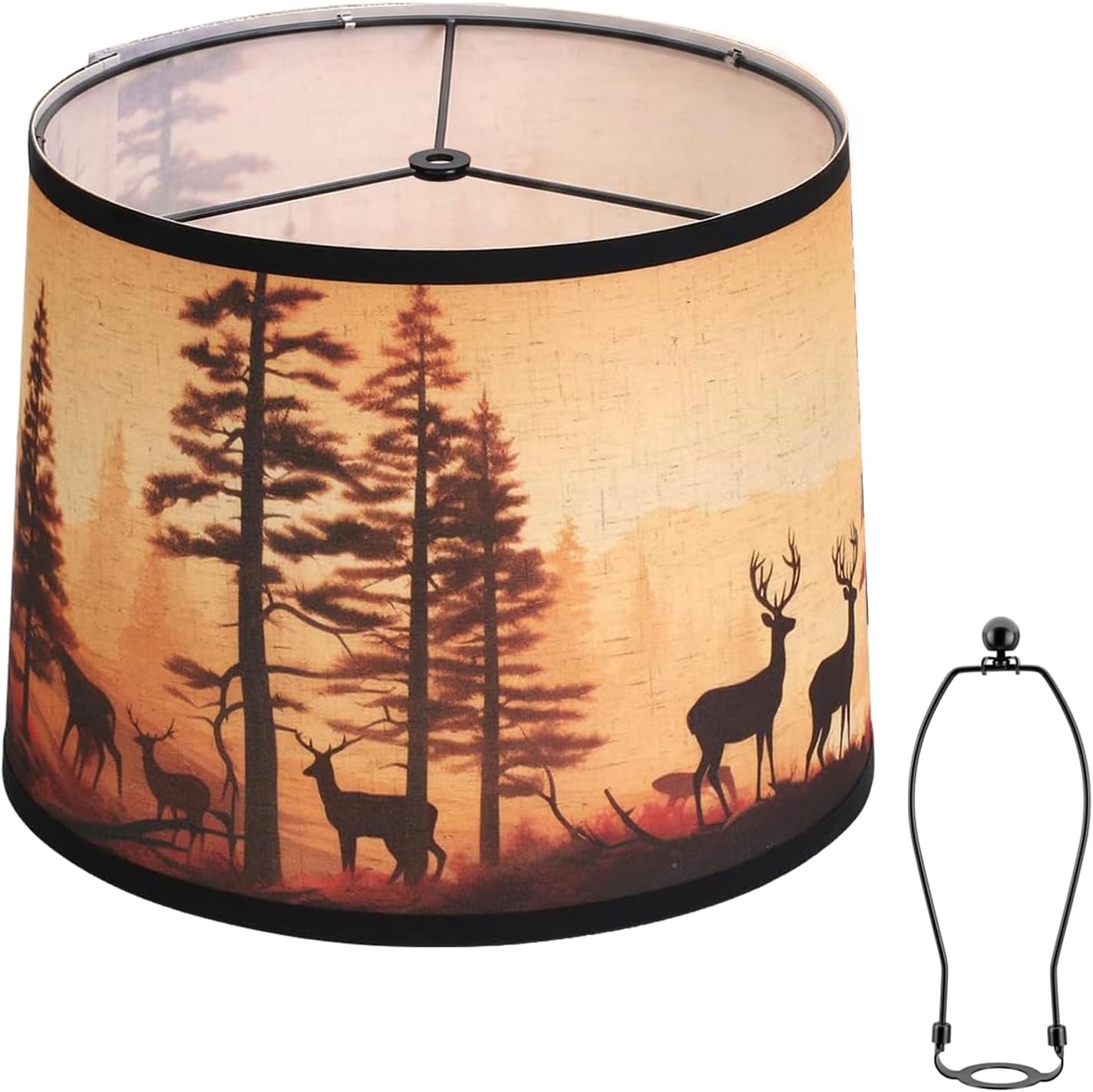 Pantalla lámpara tambor ciervos rústicos arpa marrón 11.4x13pulg