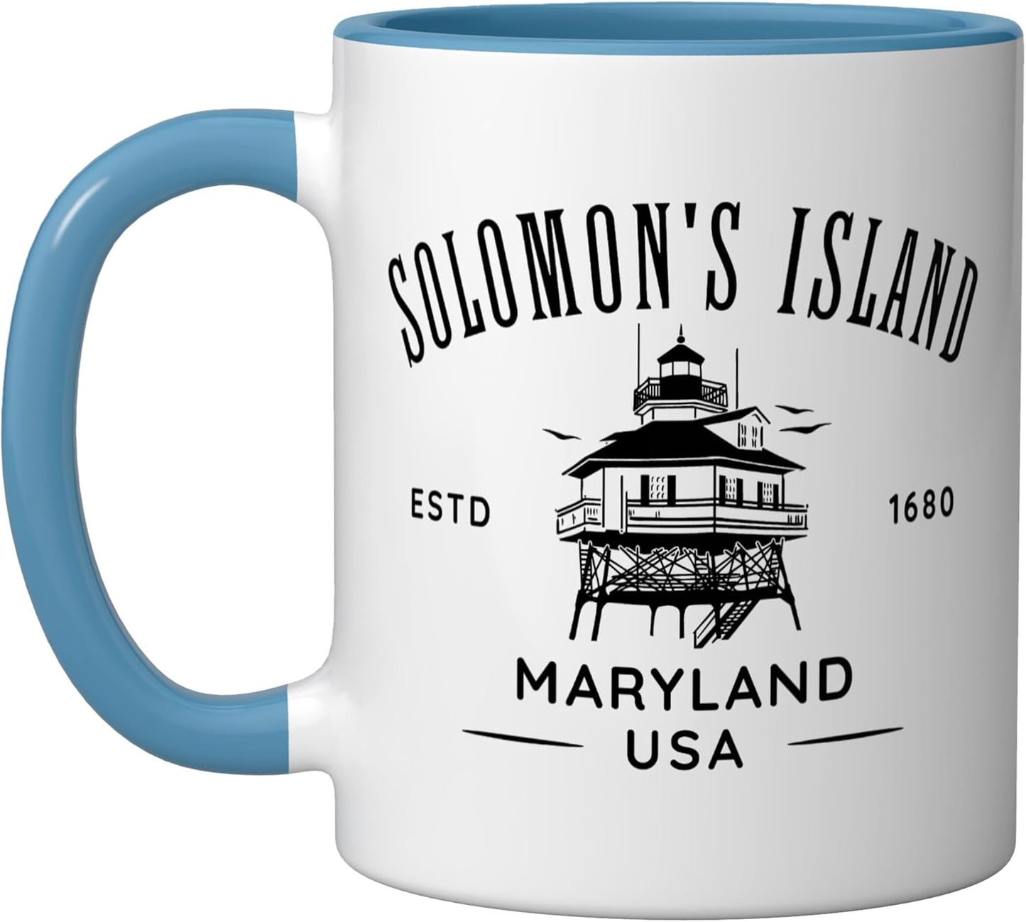 Taza cerámica diseño faro Solomons Island Maryland azul/blanco