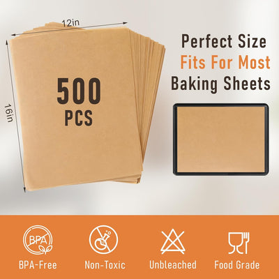 Papel pergamino 500uds 12x16pulg antiadherente horno freidora
