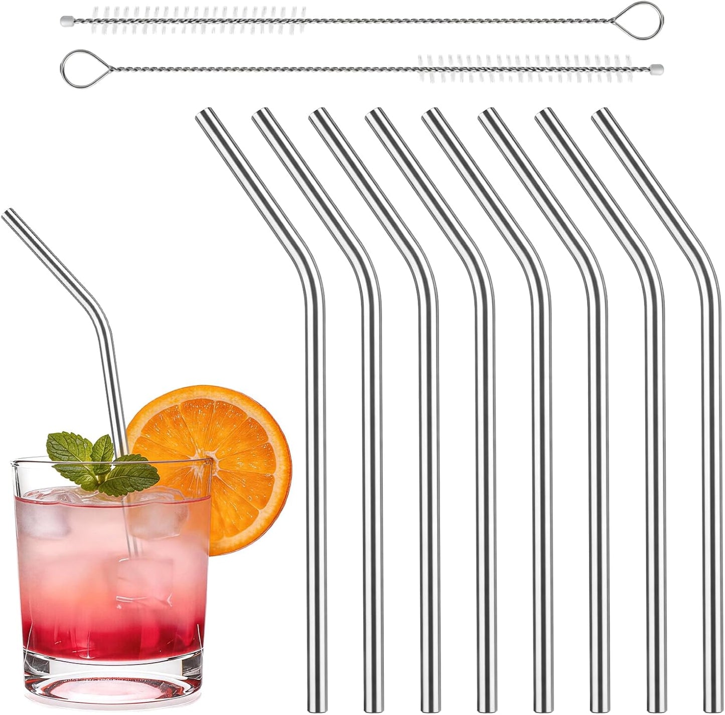 8 Pzas Pajitas Acero Inox 6pulg con Cepillos Limpieza