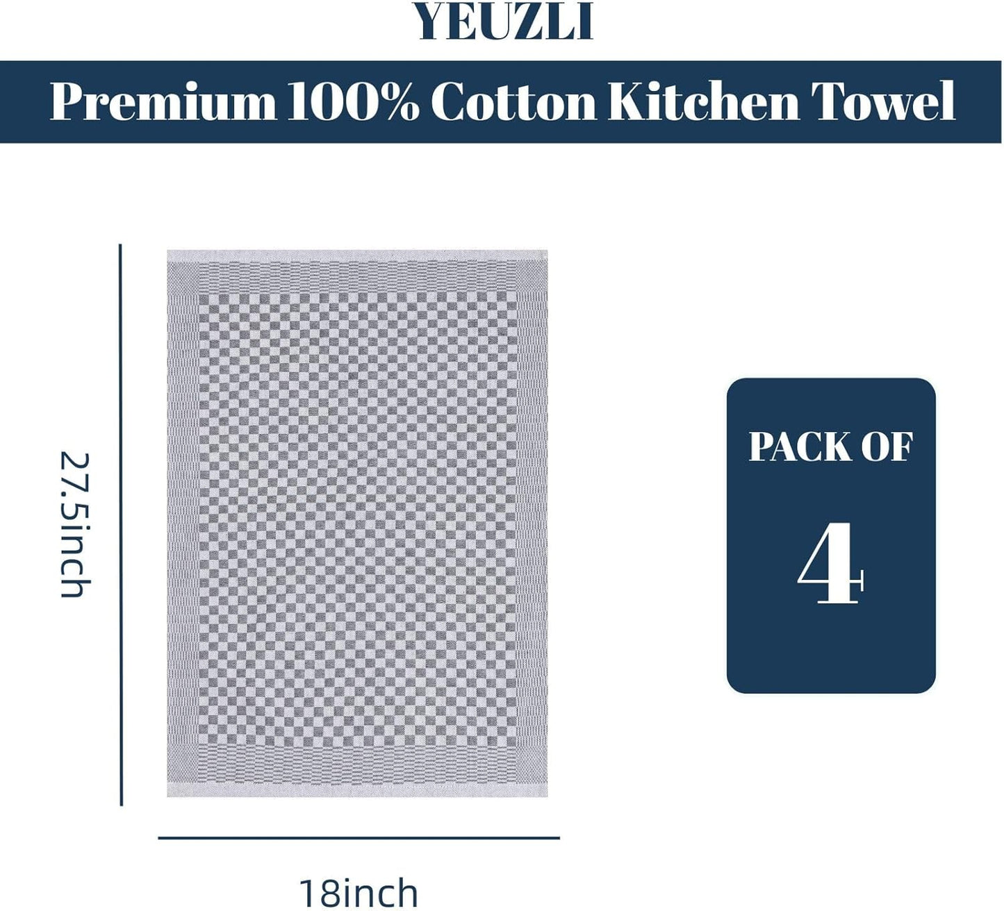 Paquete de 4 toallas de cocina de algodón 18 x 27.5 pulgadas con diseño rayas