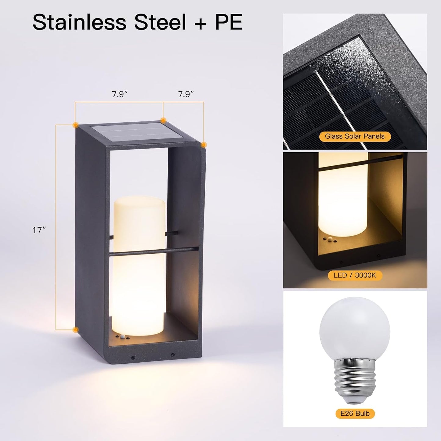 Lámpara pie solar 17pulg LED 3000K exterior impermeable
