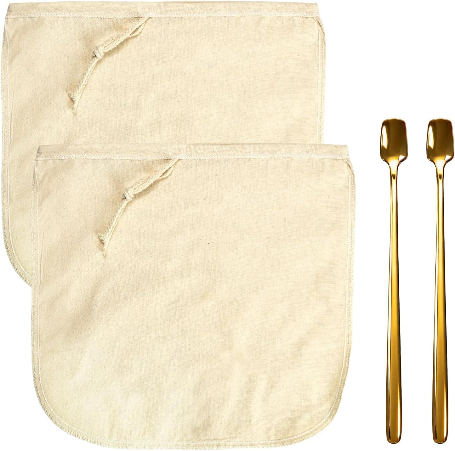 Bolsas filtro reutilizables Toddy 12.8pulg algodón orgánico 2 pzas cucharas doradas