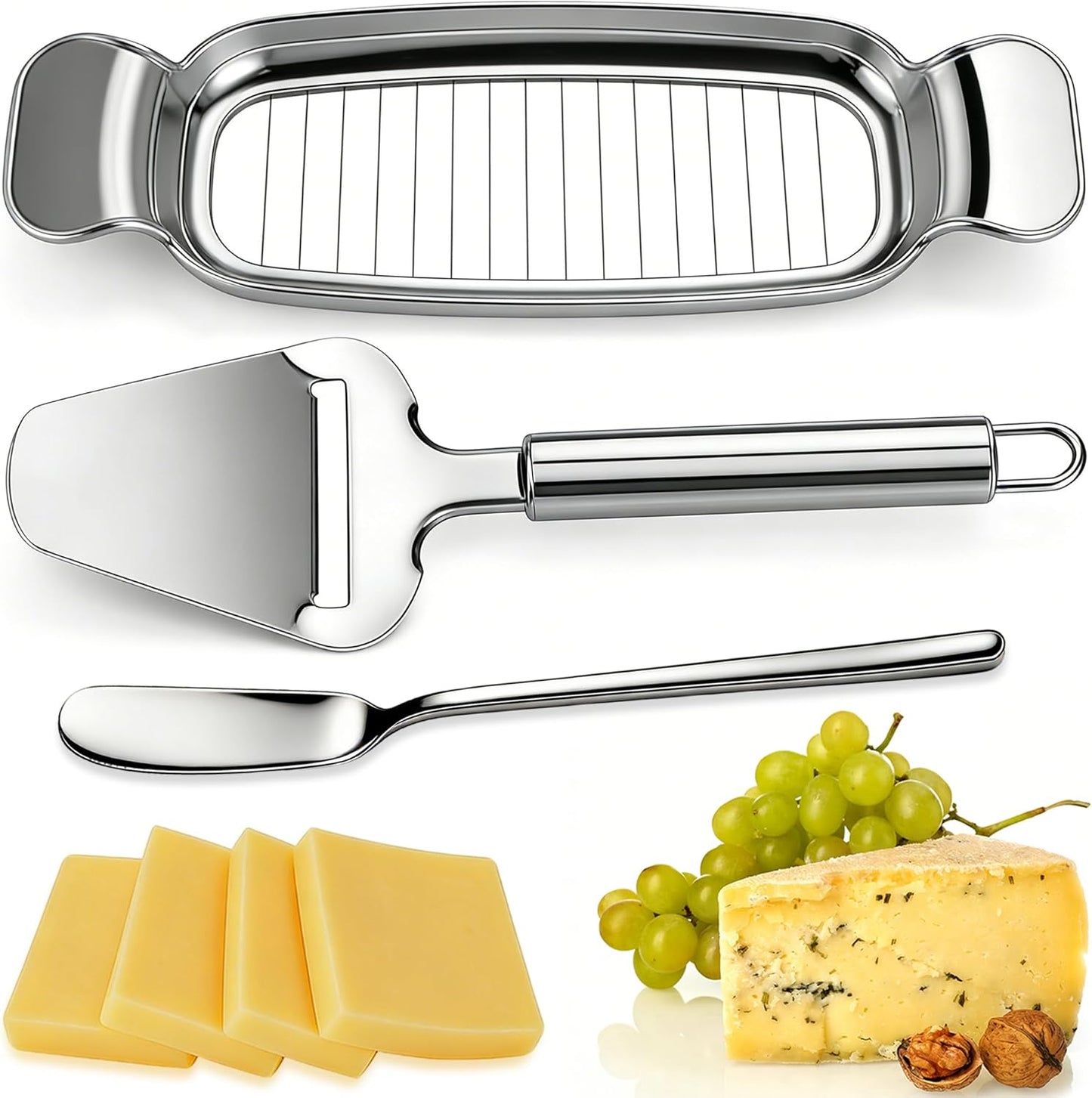 Rebanadoras de mantequilla y queso 3 piezas acero inoxidable con cuchillo