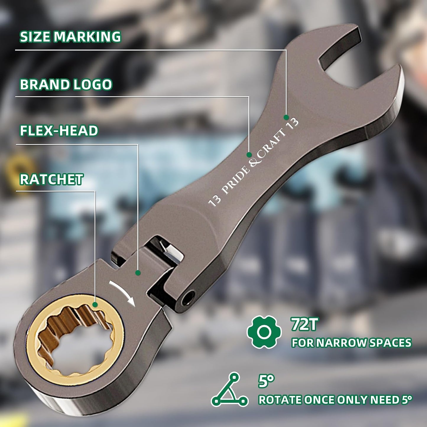 Set 8 Pzas llave combinada flex 8-17mm CRV níquel