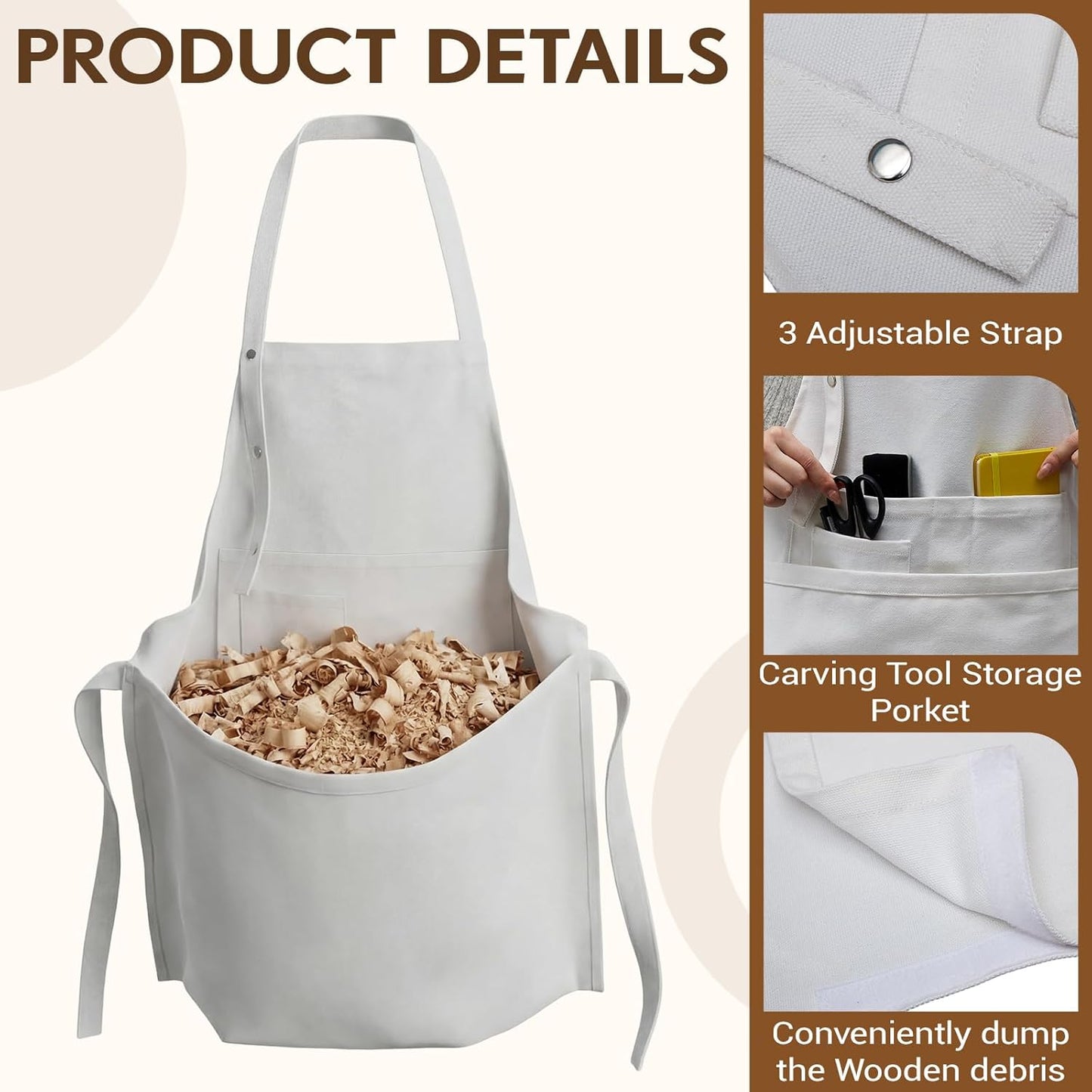 Delantal carpintería 2en1 con bolsa virutas lona resistente