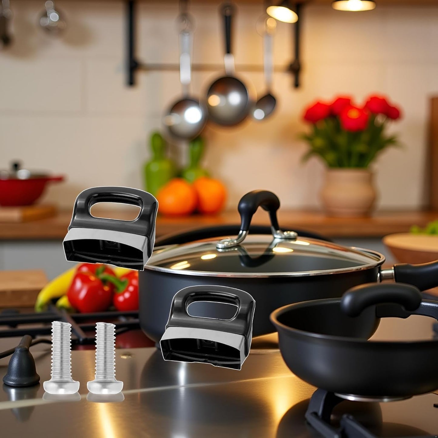2 Asas negras repuesto para ollas mango metal universal cocina