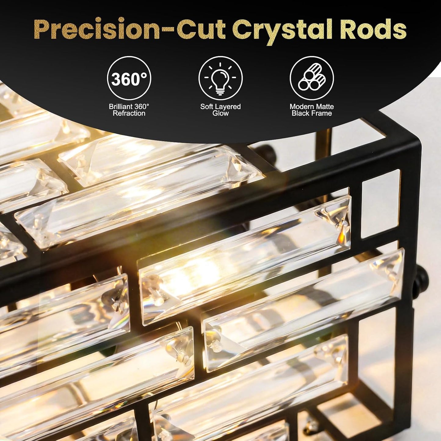 3 Pzas Luces Colgantes E26 Cristal Negro Cable Ajustable
