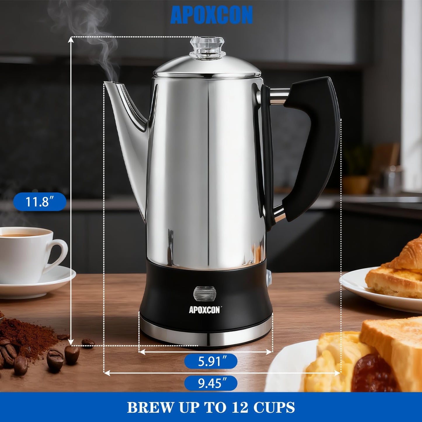 Cafetera eléctrica acero inox perilla vidrio 12 tazas
