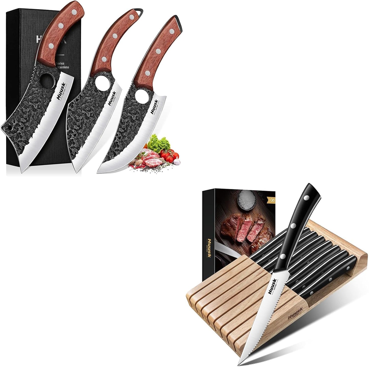 Juego de cuchillos butchero Huusk con bloque de 3 cuchillos