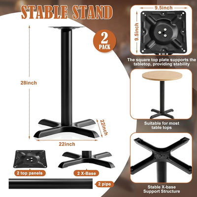 Paquete de 2 bases de mesa de hierro fundido 22 x 22 pulgadas con columna de 3 pulgadas de diámetro y capacidad de 500 libras