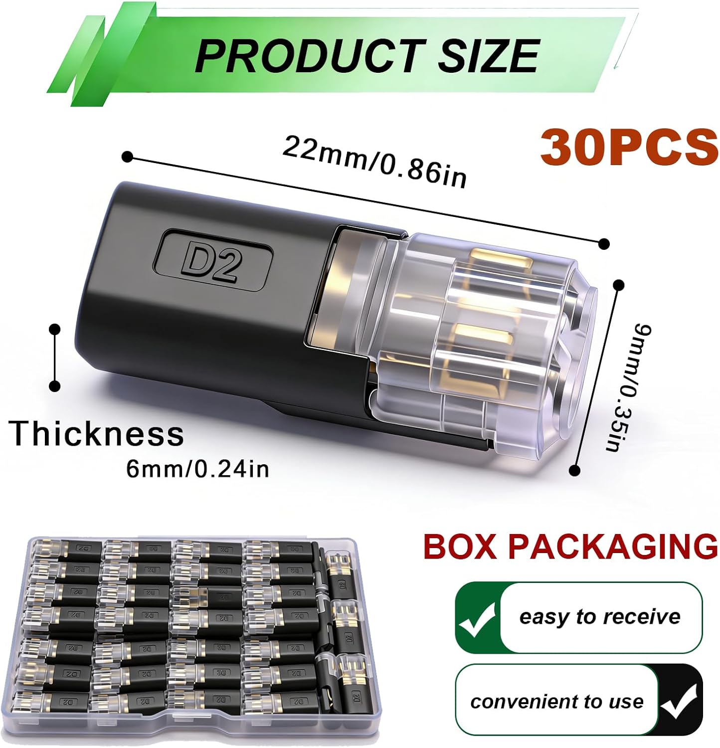 30 Conectores Doble Cable 2 Pines Bloqueo Ignífugo