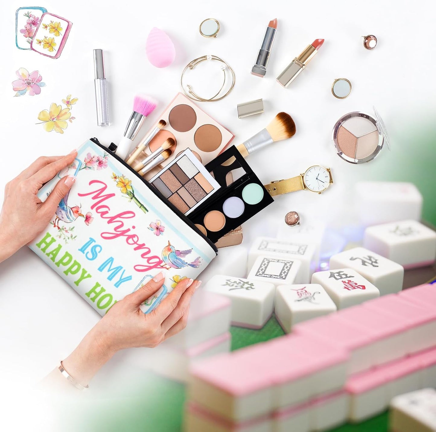 Bolsa cosméticos mujer Mahjong con cremallera regalo suerte