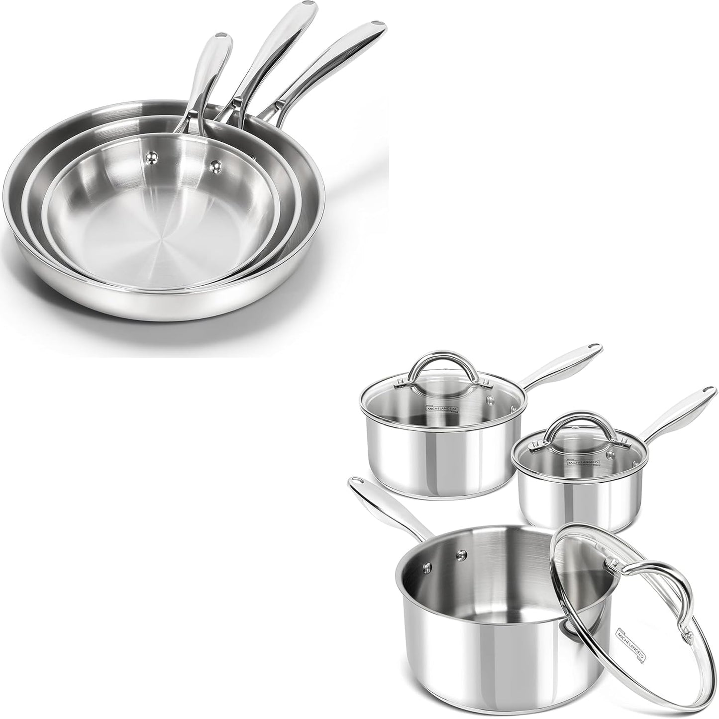 Set 6 Sartenes Acero Inox 18/10 8-11pulg Con Tapa