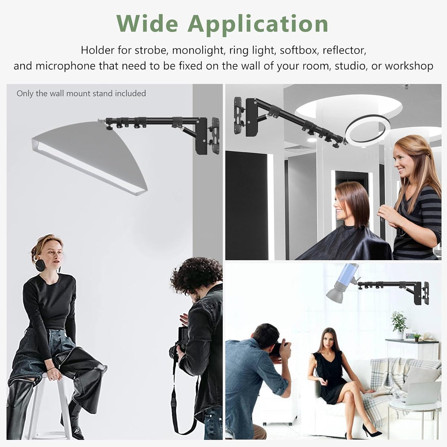 Anillo luz pared soporte ajustable 180° brazo 3.6ft